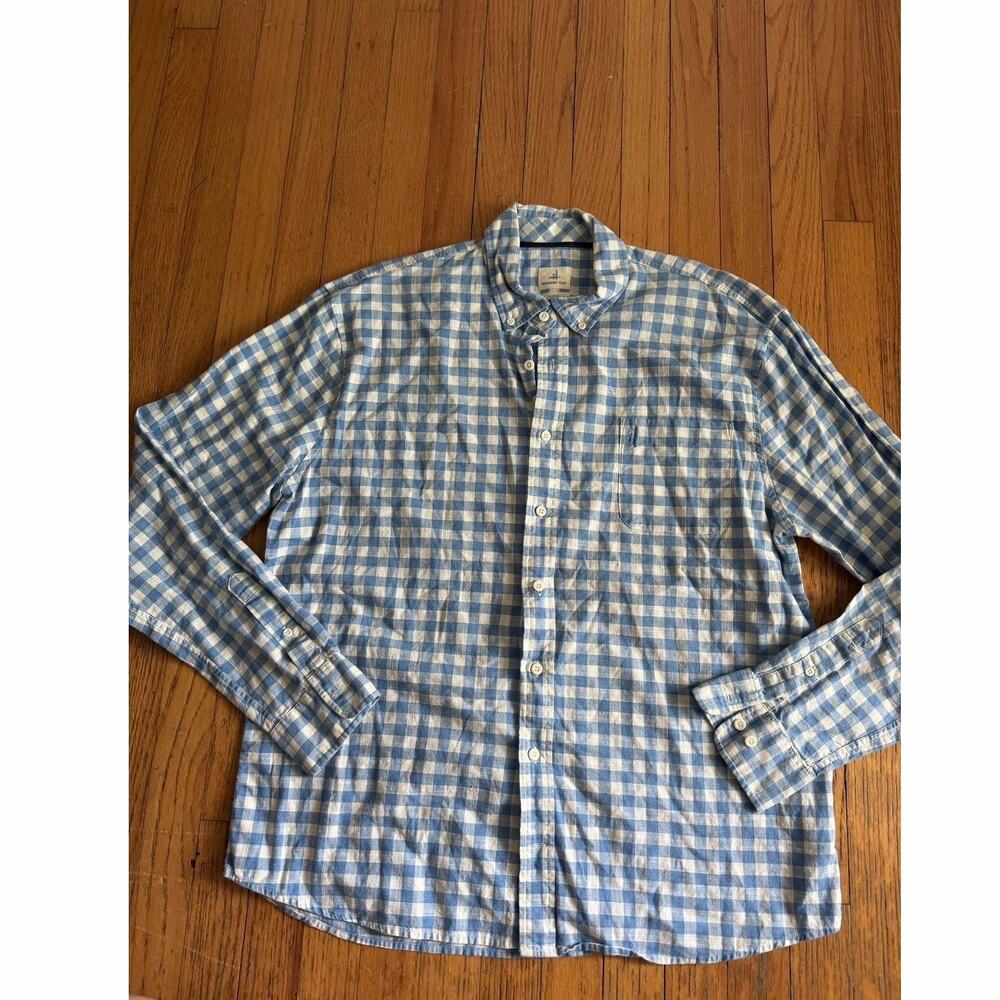 Johnnie-O Shirt Mens XL Blue Check Long Sleeve Hangin Out Button Up Casual